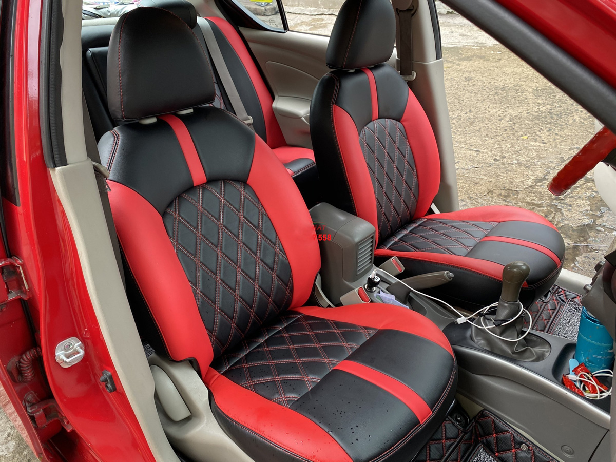 Bọc ghế da xe Nissan Sunny màu đen sọc đỏ tươi mới